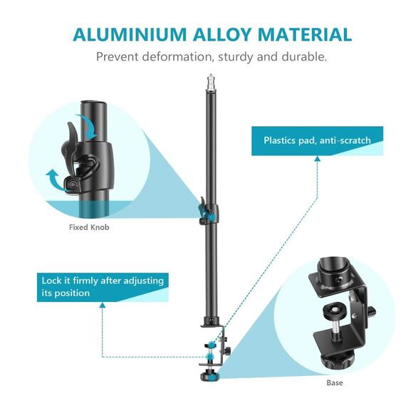 Tabletop Light/Clip Stand w/ 1/4 inch Screw for Ring Light 12.5-20.6 inches - Picture 4 of 12